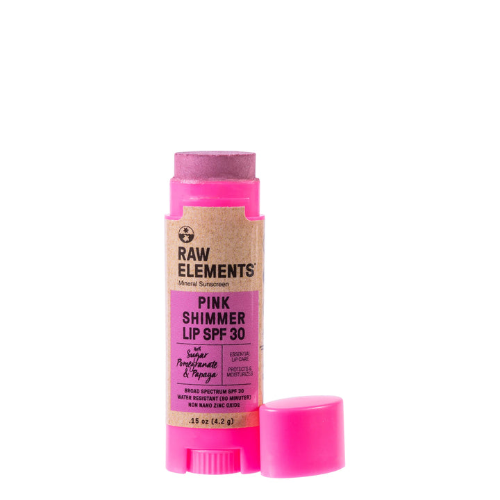 RAW ELEMENTS Pink Lip Shimmer SPF 30 Natural Sunscreen OPEN